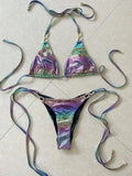 2025 Shiny Halter Rhinestone Diamond Bikini Female Swimsuit Women Swimwear Two-pieces Bikini Set Micro Strappy Bathing Suit Swim