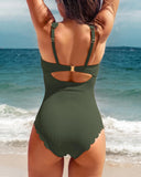 2026 Sexy Ruffle Swimsuit One Piece Solid Swimwear Women Bathers Bathing Swimming Swim Suit Female Beachwear XXL