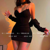Slip Sweet Mini Dress Tank V Neck Babes Backless Bare Ass Cosplay House Fairy Sweet Korean Women Tops 2022 Summer P7M8