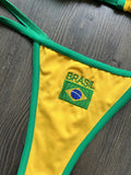 Solid color sexy embroidered Brazilian flag bikini set, women's swimsuit 2-piece set, summer beach bikini