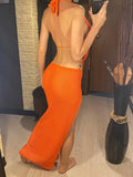 Sexy Halter V Neck Backless Knitted Beach Cover Up Cover-ups Beach Dress Beach Wear Beachwear Two Pieces Set Female Women V6379