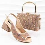 doershow Italian brown Shoes And Bag Sets For Evening Party With Stones Italian Leather Handbags Match Bags!   HMP1-21