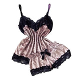 Summer Velvet Pyjamas Set for Women Sleepwear Sleeveless Straps Nightwear Lace Trim Cami Top and Shorts Sets Sexy Lingerie
