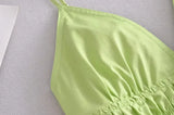 Foridol Elastic Smocking Green Cotton V Neck Summer Women's Dress Sleevless Long Green Maxi Casual Strapy Dress Solid Female