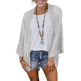 Open Front Jacket Women Sequin Coat Long Sleeve Solid Color Spring Autumn Mid-length Cardigan