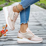 Plus Size 44 Wedges Sneakers Women Fashion Pink Gold Lace Up Platform Sports Shoes Woman Non Slip Thick Bottom Vulcanized Shoes