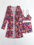 New Sexy 3 Pieces Suit for Women Neck Hanging Bikini Set+Cover-up Swimwear Sunproof Tankini High Waist Shorts Swimsuit Beachwear