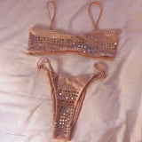 Black rhinestone process bikini sexy thong split swimsuit 2-piece beach set