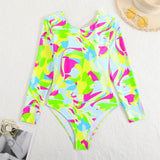 2026 Long Sleeves Swimsuit One Piece Backless Printed Swimwear Women Bathers Bathing Swimming Swim Suit Padded Beachwear Summer