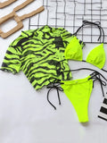 Zebra Print Mesh Short Sleeve Halter Mini Micro Bikini Female Swimsuit Women Swimwear Three-pieces Bikini set Bathing Suit Swim