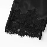 Women's Satin Lace Hem Capris Elastic Waist Loose Fit Wide Leg Pants Solid Color Lounge Street Casual Cropped Pants Summer