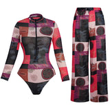 One Piece Sun Protection Swimwear 2026 Women Long Sleeved Print Swimsuit Female Sports Bather Swimming Bodysuit Beach With Pants