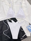 Sexy Halter Pearls High Cut Bikini Women Swimsuit Female Swimwear Two-pieces Bikini Set Lady Bather Bathing Suit Swim Beach Wear