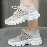 Spring Autumn Breathable Mesh Sneakers Woman Non-Slip Lightweight Solid Sports Shoes Women Casual Plus Size Lace Up Shoes Female