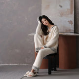 Women's Autumn and Winter Pajamas 3-Piece Set Soft and Half Velvet Thickened and Warm