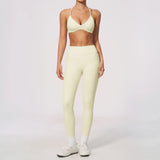New Yoga Suit Women Color Blocked V-neck I Shape Sports Bra Fitness Clothes Summer Tight Running High Waist Leggings Tracksuit