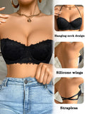 Silicone Pads Strapless Solid Color Sexy Lace Bras Fashionable Outfits Push up Detachable Straps Women's Bra