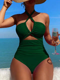 2026 Sexy Padded Swimsuit Women One Piece Halter Hollow Swimwear Female Solid Bathers Bathing Swimming Swim Suit Beachwear