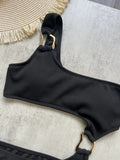 Women's One Piece Swimsuit Ring Cut Out Front High Cut Cheeky Bathing Suit Monokini Swimwear One Shoulder Ribbed Monokini