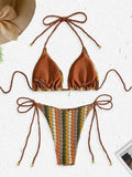 XS - L Mesh Knitted Rope Halter Brazilian Bikini Women Swimwear Female Swimsuit Two-pieces Bikini Set High Cut Bathing Suit Swim