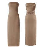 Women Evening Party Long Dress Backless Cut Out Strapless Straight Dress Summer Sexy Elegant Dresses