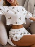 Summer Sleepwear Women's Two-pieces Pajamas Set Breathable Printing Casual Short Sleeved Tops and Shorts Sets Loungewear