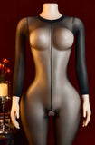 1pc Solid Color Sexy Women's Lingerie, High Stretch Sheer Thin Bodystocking, -Apart Charming Jumpsuit