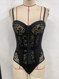 Fashion Black Floral Mesh Embroidery Bodysuits for Women Sexy Strap Sleeveless Slim Party Clubwear Body Tops Suspender Jumpsuit