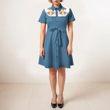 Western Cowgirl Printed Dress Halloween Cosplay Costume Summer Cowboy Button-Down Dress Short Sleeves 100% Cotton Sexy Dress