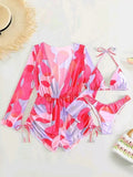 3 Pieces Triangle Halter String Bikini Long Sleeve Swimsuit Women Swimwear Female Bathers Bathing Swimming Swim Suit