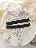 Women's cartoon pattern underwear set with steel ring gathering push up work vest shock-absorbing sports bra set C2807