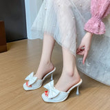 Slim Heel Slippers Women Spring Summer 2026, Princess Style Butterfly Bow High Heels, Cool Slippers