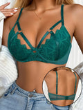 New Women's Green Lace Bra with Crisscross Straps  Metal Rings Bralette Sexy Lingerie for Women MR3613