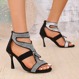 Shiny Crystal High Heels Sandals for Women 2025 Fashion Zipper Stiletto Heel Party Shoes Woman Summer Peep Toe Ankle Sandals