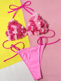 Sexy Halter 3D Flowers Bikini Women Swimwear Female Swimsuit Two-pieces Bikini Set High Cut Bathing Suit Swim Lady Beach Wear