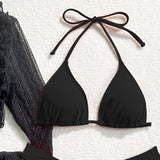 DEKA 4Pcs/Set Mesh Sheath Bikini Set Female Mini Camis Briefs Short Skirt Swimwear Fashion Drawstring Long Sleeve Boho Swimsuit