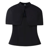 Women's Fashion Casual Shawl-Style Waist-Cinching Top Solid Color For Woman Elegant Cape Sleeve Top For Women White Black 81FF