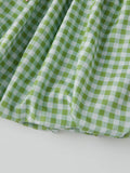 Women's Summer Mini Skirts Elastic Band Bubble Plaid Print Skirt for Daily, Travel, Parties