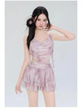 Swimsuit Women's Two-piece Fairy Style Sexy Hot Spring Skirt Style Three-dimensional Flower Ribbon Swimsuit