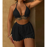 Ruffled Firlled Halter Bikini Women Swimwear Female Swimsuit Three-Pieces Bikini Set With Shorts Bather Bathing Suit Swim V5673