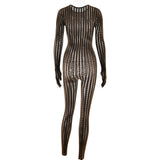 FDYOUI Sexy See-through Bodysuit Women's Long Sleeve Night Club Overalls Black Streetwear Lady Chic One Piece Party Jumpsuits