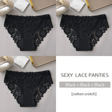 Lace Cotton Panties 3PCS Floral Embroidered Women's Briefs