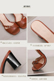 Summer New Fashion Open Toe Solid Color Simple Leather Surface Versatile Color Large Slippers Square Heel Shoes Women