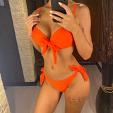 XS - XL Knotted Push Up Bikini Swimsuit Female Swimwear Women Two-pieces Bikini Set With Bra Cup Bather Bathing Suit Swim V3992