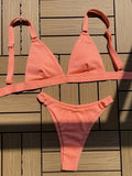 Ribbed Triangle High Cut Bikini Women Swimsuit Female Thong Swimwear Two Pieces Bikini Set Rings Bather Bathing Suit Swim Lady