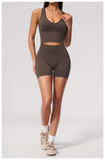 Seamless Yoga Sets Women Breathable V Neck Shockproof Sports Vest Fitness Suit Outwear High Waist Shorts Training Fitness Suit