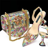 Doershow New Arrival African Wedding Shoes and Bag Set gold Color Italian Shoes with Matching Bags Nigerian lady party  1-12