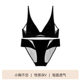 French Triangle Bra Rabbit Ear Cup, Deep V Wireless Bralette for Small Bust, No Gap Sexy Lingerie Set, Breathable Summer Thin