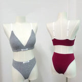Women Cotton Bra And Panties Set Low Rise Briefs Panties Non-Wire Vneck Bras Sexy Lingerie Push Up Brassiere Female Underwear