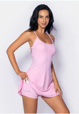 Summer Sleeveless Tennis Dress for Women Pink Hollow Out Backless Lace Up Gym Fitness Golf Badminton Pocket Skirt Suit Sportwear